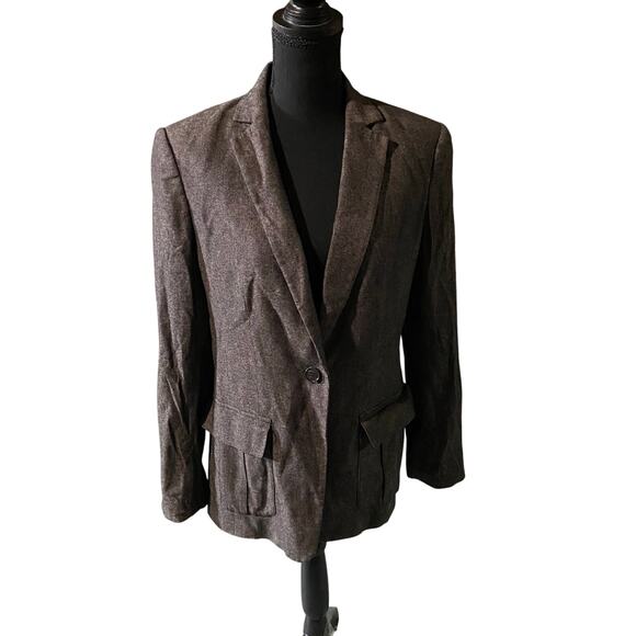 Ann Taylor Brown Single-Breasted Wool Blend Front Flap Pockets Blazer, Sz 10 - Picture 1 of 11